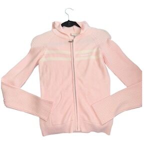 Vintage Y2K Bebe Pink Striped Hoodie Zip Up Sweater Jacket Size M Athleisure